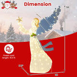 Tangkula 5 Feet Lighted Angel Christmas Decoration with Wings and Warm LED Lights
