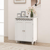 Tangkula Bathroom Floor Cabinet, Modern Carved Design Freestanding Storage Cabinet (White)