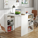 Tangkula Small White Desk with 3-Tier Bookshelf for Small Space