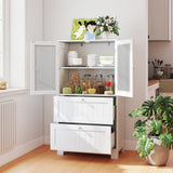 Tangkula Bathroom Floor Storage Cabinet with 2 Drawers and 2 Frosted Glass Doors