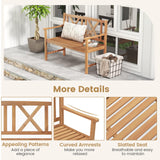 Tangkula Patio Acacia Wood Bench, 2-Person Outdoor Loveseat Chair
