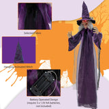 Tangkula 6FT Halloween Animatronic Witch, Hanging Halloween Decoration with Pre-Recorded Phrases