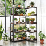 Tangkula 90 Degrees 5 Tier Industrial Wood Open Corner Bookcase for Small Spaces
