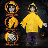 Animatronic Haunted Boy with Light Up Eyes & Creepy Sound