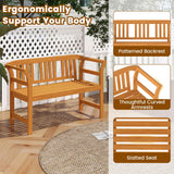 Tangkula Acacia Wood Outdoor Bench with Curved Armrests