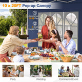 Tangkula 10x20 Ft Pop Up Canopy with 6 Sidewalls, Instant Setup Canopy Tent with 2 Zippered Door, Windows, Carrying Bag