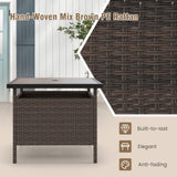 Tangkula Outdoor Wicker Table, Rattan Coffee Table with Umbrella Insert Hole, HDPE Tabletop & Sturdy Metal Frame
