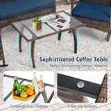 Tangkula 4 Piece Wicker Rocking Set, 2 Patio Rattan Rocker Chairs w/Loveseat & Coffee Table, Heavy-Duty Metal Frame & Bungee Rope Seat