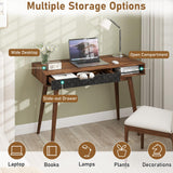 Tangkula Mid-Century Modern Computer Desk with Drawer and Open Compartment