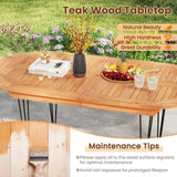 Tangkula 6 Person Large Oval Table with Teak Wood Tabletop & Hairpin Metal Legs