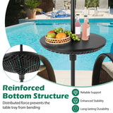 Tangkula Outdoor Umbrella Table Tray, Portable Round Table Tray with Umbrella Hole