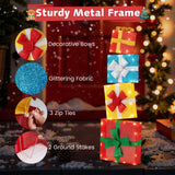 Tangkula Lighted Gift Boxes Christmas Decoration 2D Set of 4 Pre-Lit Stacked Xmas Gift Boxes