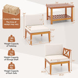 Tangkula 5/10 Pieces Acacia Wood Patio Furniture Set, Outdoor Sectional Conversation Set with Cushions