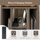 Tangkula Record Player Stand w/Charging Station & USB Ports, Nightstand Sofa Side Table, 27" H