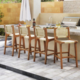Tangkula Outdoor Natural Rattan Patio Teak Wood Barstool