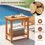 Tangkula Outdoor 2-Tier Patio End Table with Slatted Tabletop & Storage Shelf