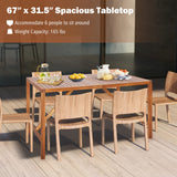 Tangkula Outdoor Rectangle Dining Table, Acacia Wood Table with 2 Inch Umbrella Hole, Spacious Slatted Tabletop for 6 Person