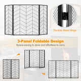 Tangkula 52 x 31 Inch Fireplace Screen, 3-Panel Folding Spark Guard w/Chevron Herringbone Pattern