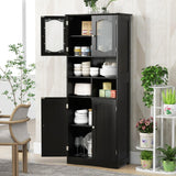 Tangkula 58.5" Tall Bathroom Storage Cabinet, Freestanding Linen Cabinet with Frost Glass Doors and Shelves