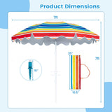 Tangkula 7 FT Scalloped Beach Umbrella with Cup Holders for Sand | UPF 50+