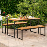Tangkula Patio Dining Bench, 2-3-person Backless Bench with Slatted Seat & Metal Legs, Indoor Outdoor Bench for Entryway