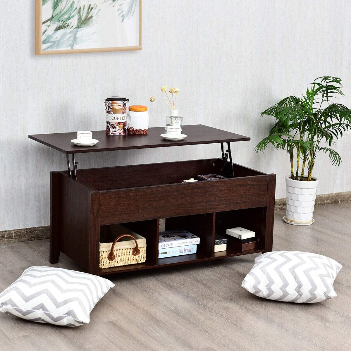 Wood Lift Top Coffee Table, Modern Coffee Table - Tangkula