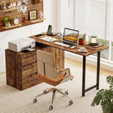 Tangkula Reversible L-Shaped Desk with File Cabinet & 3 Drawers | 54.5 Inch Corner Computer Desk with Power Outlet