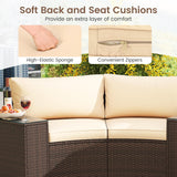 Tangkula Rattan Half-Moon Curved Sectional Cushioned Sofas with Side Tables