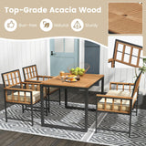 Tangkula 4 Piece Patio Dining Set, Outdoor Wood Dining Furniture W/ 2 Chairs & 1 Loveseat, 47” Acacia Wood Table W/Umbrella Hole