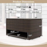 Tangkula 48 Gallon Rattan Outdoor Storage Box with Shoe Rack