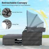 Tangkula Outdoor Wicker Sunbed Lounger with 2 Foldable Side Tables