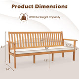 Tangkula Outdoor 3-Seat Wood Bench, 64 Inches Extra Long Acacia Chair w/Seat Cushion