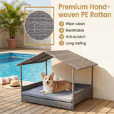Tangkula Wicker Dog House | Indoor & Outdoor Raised Rattan Bed w/Removable Cushion
