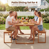 Tangkula 3 Pieces Acacia Wood Picnic Set with Outdoor Dining Table and 2 Benches for 4 People