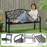 Tangkula 50 Inches Outdoor Garden Bench with Floral Design Backrest and Slatted Seat