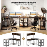 Tangkula L-Shaped Computer Desk with Power Outlets