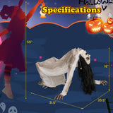 Tangkula Halloween Animated Crawling Woman with LED Eyes, Animatronic Zombie Woman Crawler with Vocally Triggered Sound & Motion Effects