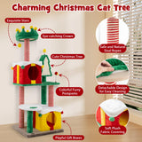 Tangkula Cute Christmas Cat Tree Cat Tower for Indoor Cats with Scratching Posts and Carpet