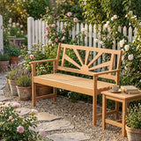 Tangkula Acacia Wood Outdoor Bench for Front Porch