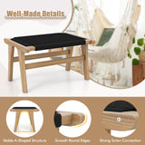 Tangkula Teak Ottoman Footstool, Natural Teak Wood Foot Rest with Handwoven Cordage