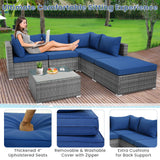 Tangkula 6 PCS Outdoor Rattan Sofa Set, Cushioned Sectional Set with Seat & Back Cushions