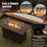 Tangkula Outdoor Propane Fire Pit Table, 42 Inch Rectangular Rattan Fire Table with Wind Guard & Glass Rocks