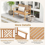 Tangkula Patio Acacia Wood Bench, 2-Person Outdoor Loveseat Chair
