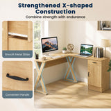 Tangkula L-Shaped Computer Desk with Reversible Drawer & Cabinet