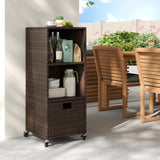 Tangkula Rattan Outdoor Storage Cabinet with 3 Shelves