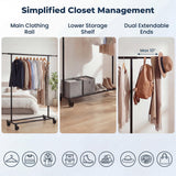 Tangkula Rolling Clothes Rack with Extendable Hanging Rods (41"-61.5" L)