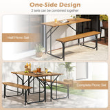 Tangkula Patio Dining Bench Set with Metal Legs for Balcony