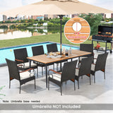 Tangkula 9-Piece Patio Dining Set, 79" Outdoor Dining Table & 8 Rattan-Woven Dining Chairs with Acacia Wood Tabletop