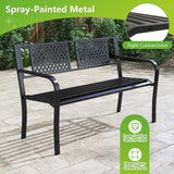 Tangkula Metal Outdoor Garden Bench with Patterned Backrest and Curved Armrests