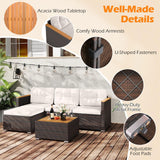 Tangkula 5 Piece Outdoor Patio Furniture Set L Shaped Rattan Cushioned Chairs & Coffee Table Set